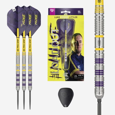 Target Darts Luke Littler Loadout SP - Dart set, Swiss Point Tool, and Box.