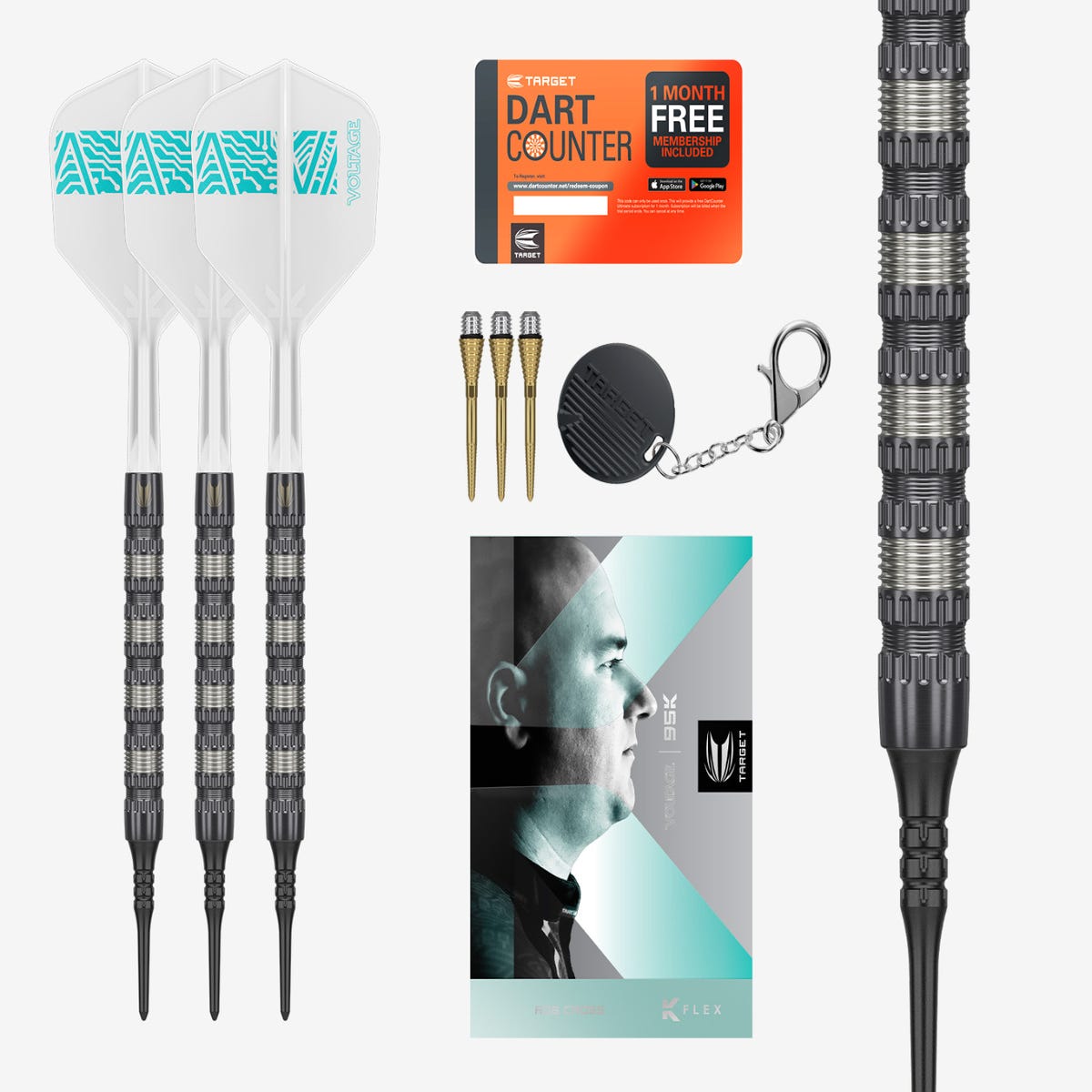 Rob Cross 95K Soft Tip Darts Set and accessories