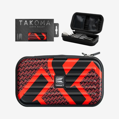 Red Takoma Tag Darts Wallet - Dart Case and box with darts inside - rectangle