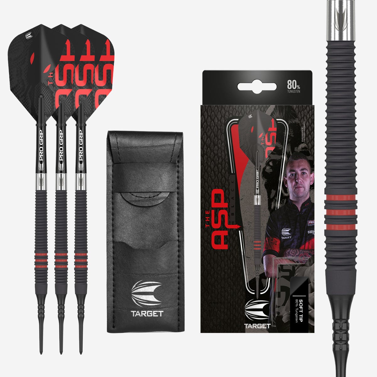 Target Darts Nathan Aspinall 80% Black Soft Tip Set Box Contents - Main Image