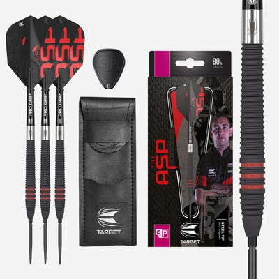 Target Darts Nathan Aspinall 80% Black Swiss Point Steel Tip Darts Set Box Contents - Main Image