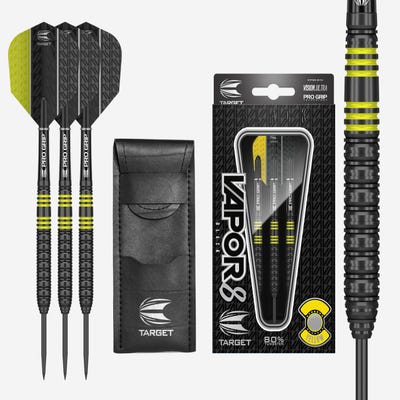 Target Darts Vapor8 Black - Yellow Steel Tip Darts - Side View